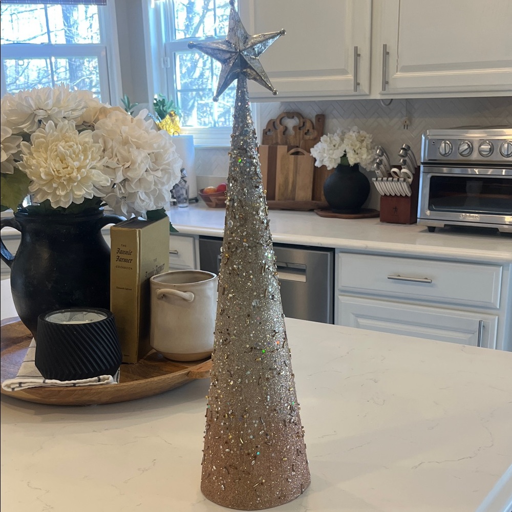 Glittering Gold and Silver Holiday Cone Tree from Pier 1